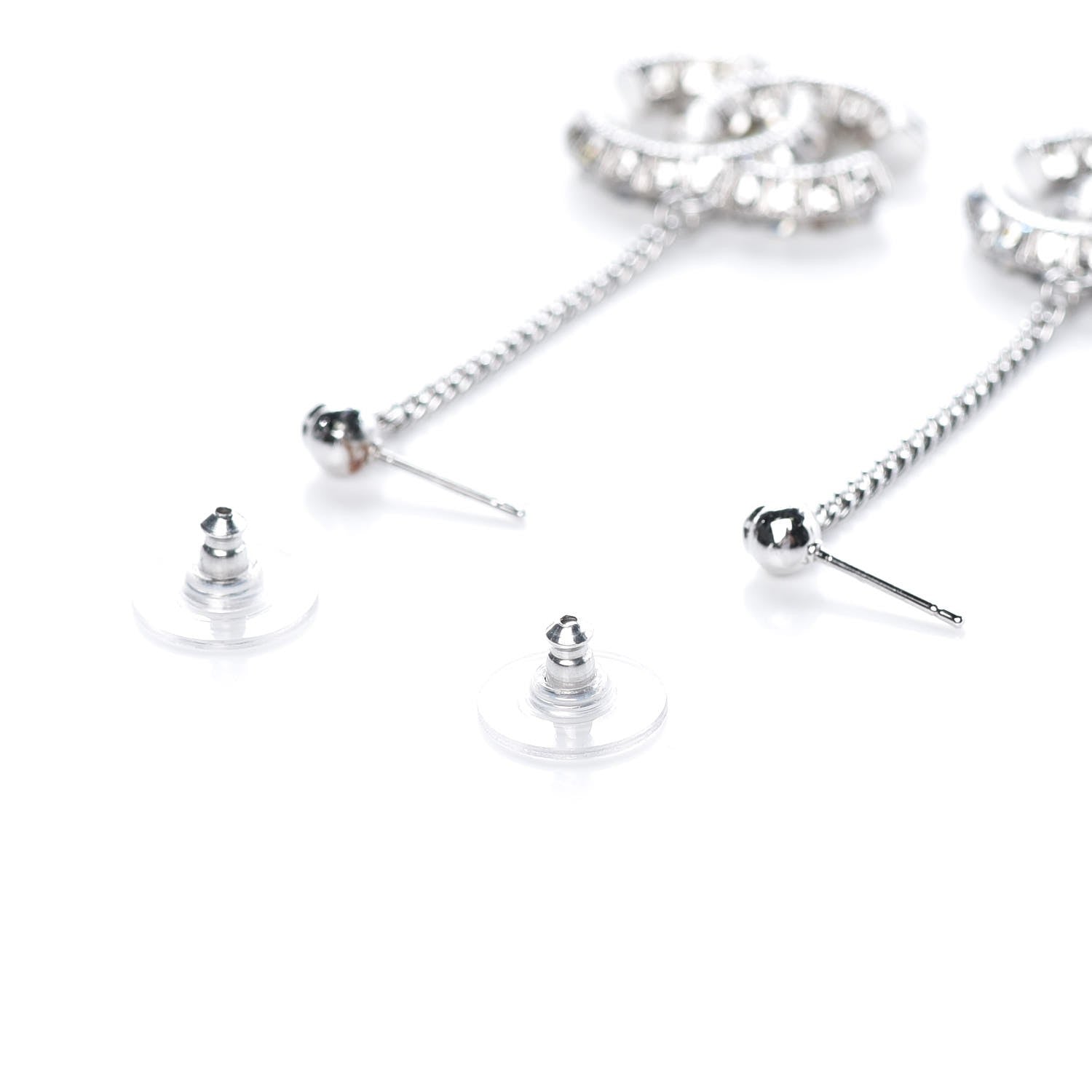 Chanel Baguette Crystal CC Drop Earrings Silver 3 of 4