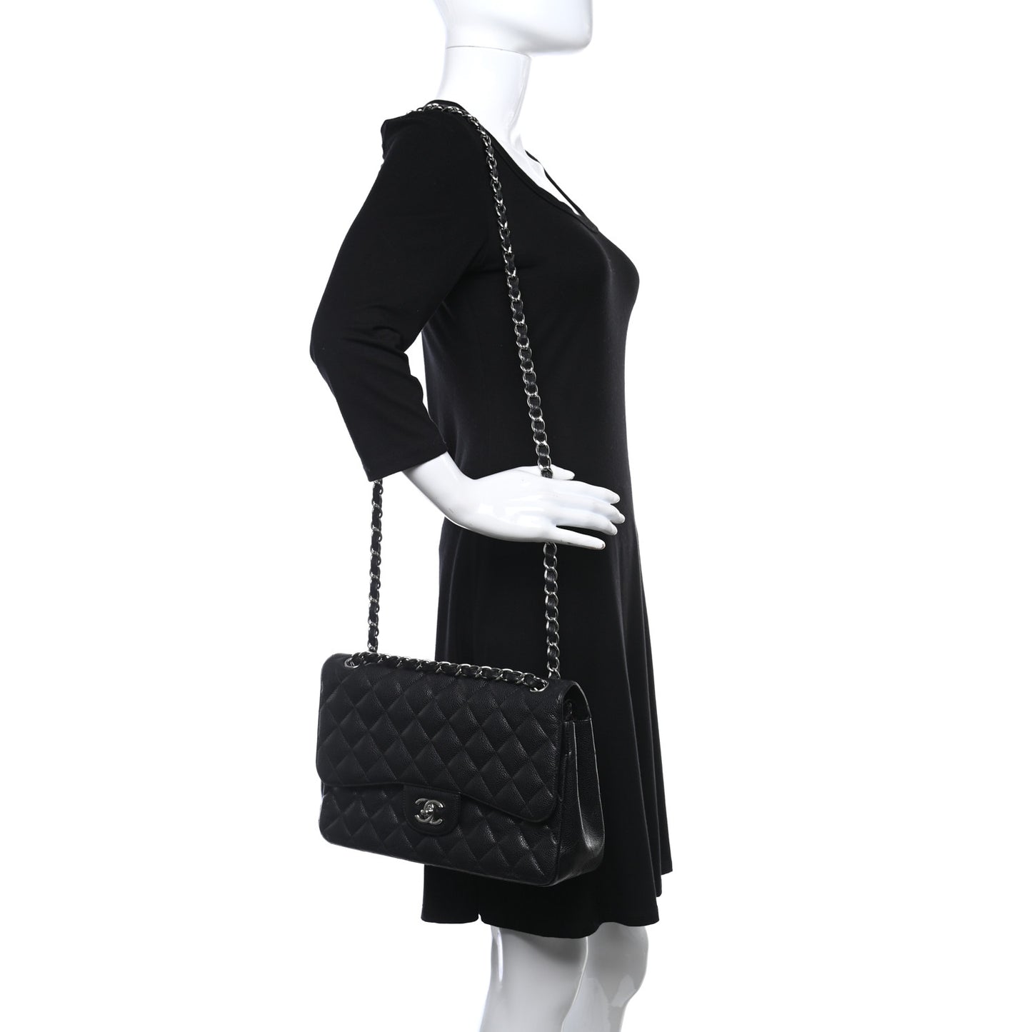 Caviar Quilted Jumbo Double Flap Black
