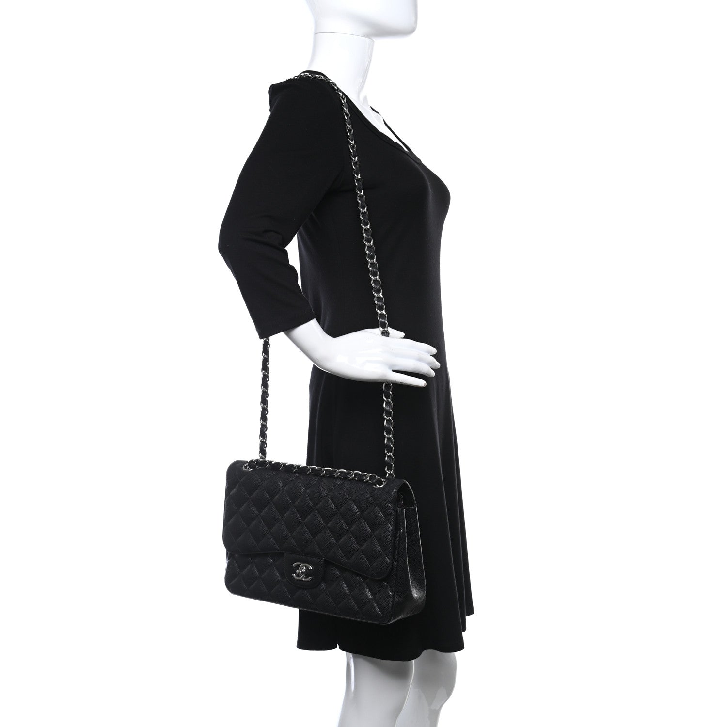 Chanel Caviar Quilted Jumbo Double Flap Black 2 of 12
