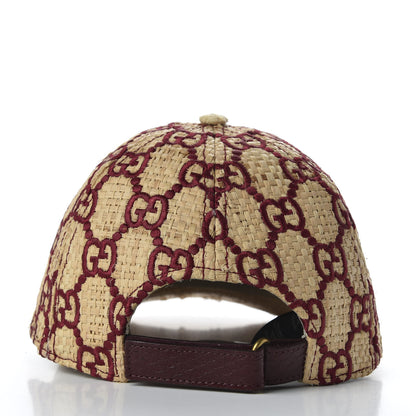 Gucci Raffia GG Monogram Elaphe Embroidered Aisha Baseball Hat M Ivory Bordeaux 5 of 8