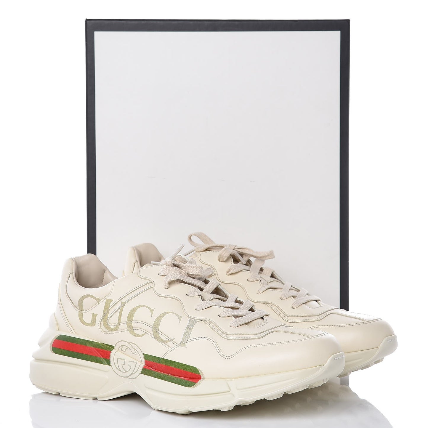 Calfskin Logo Mens Rhyton Sneakers 12 Ivory