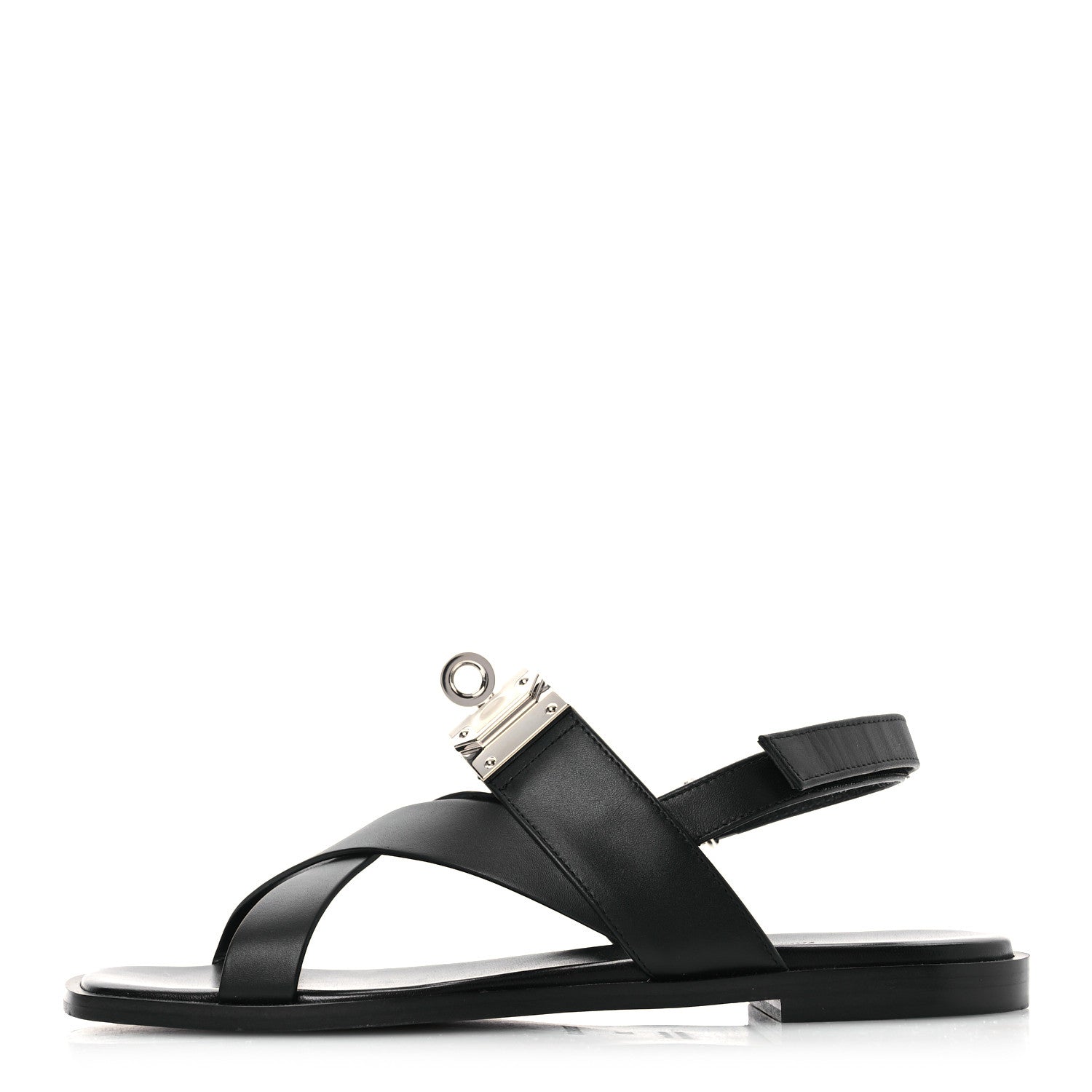 Hermes Calfskin Womens Ines Sandals 38 Black 1 of 14