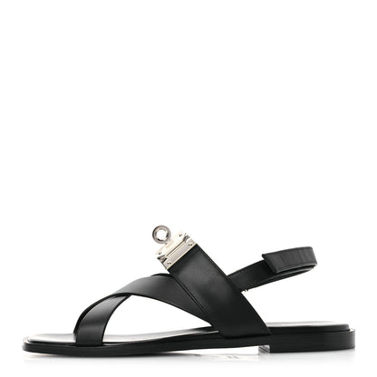 Hermes Calfskin Womens Ines Sandals 38 Black 1 of 14