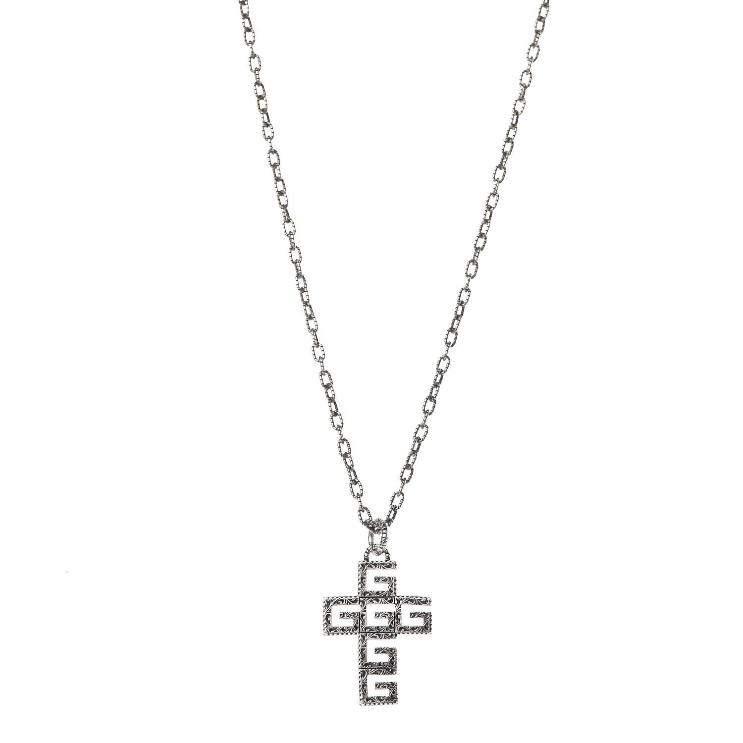 Gucci Mens G Cube Cross Necklace Silver 1 of 7