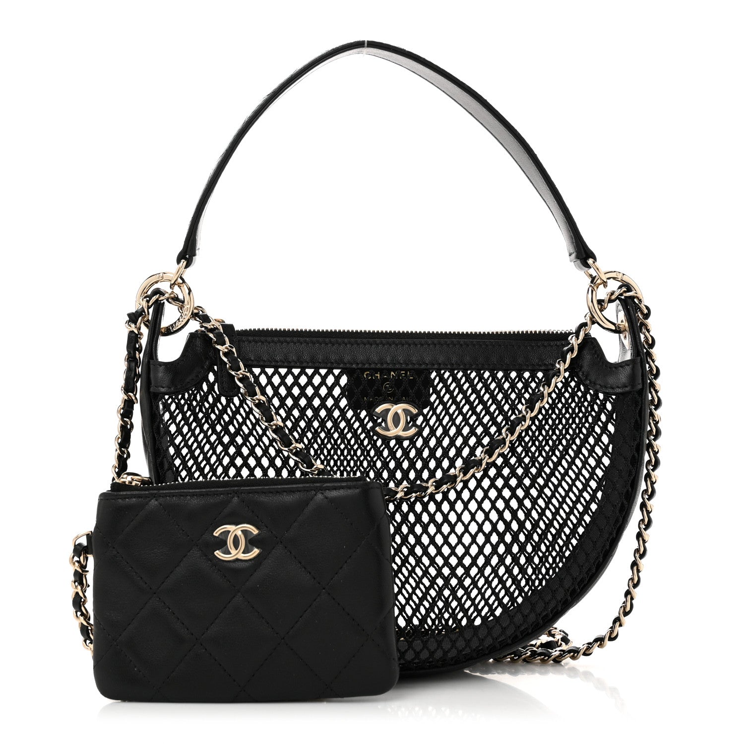 Chanel Mesh Shiny Lambskin Chain Hobo Black 3 of 12