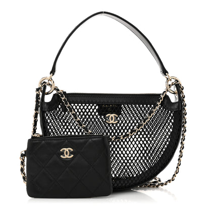 Chanel Mesh Shiny Lambskin Chain Hobo Black 3 of 12