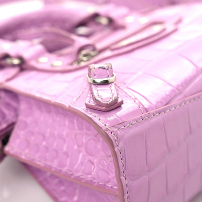 Balenciaga Calfskin Crocodile Embossed Neo Classic Silver Hardware Nano City Crossbody Lilac 5 of 14