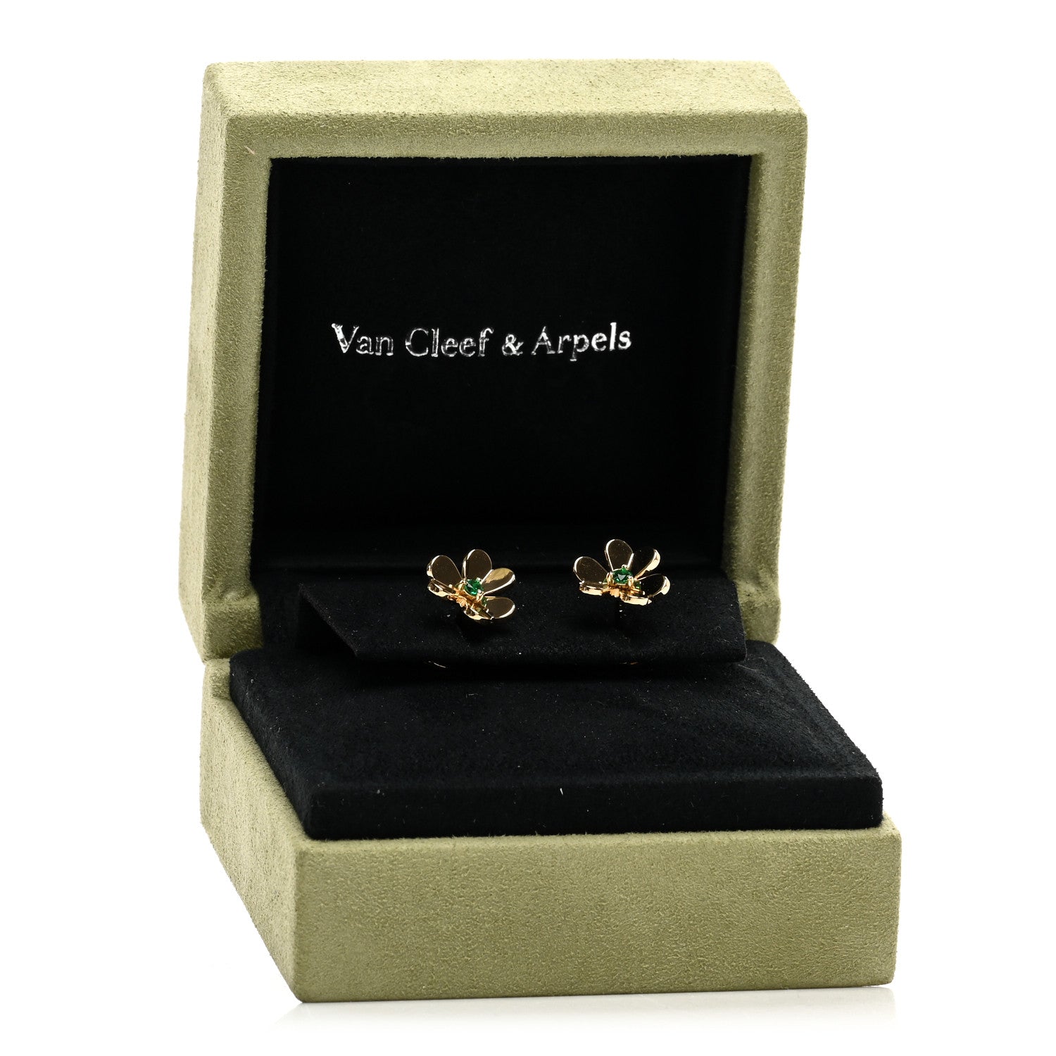 Van Cleef & Arpels 18K Yellow Gold Emerald Mini Frivole Earrings 5 of 5