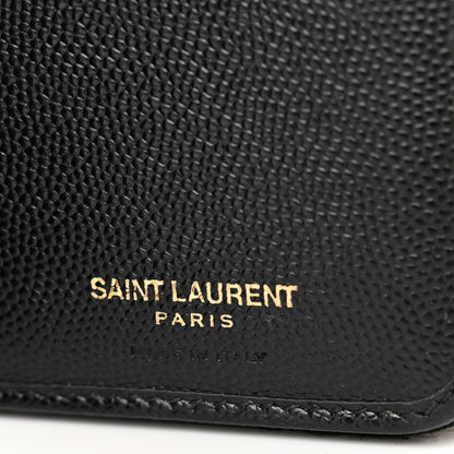 Saint Laurent Grain De Poudre Matelasse Chevron Monogram Compact Zip Around Wallet Black 7 of 8