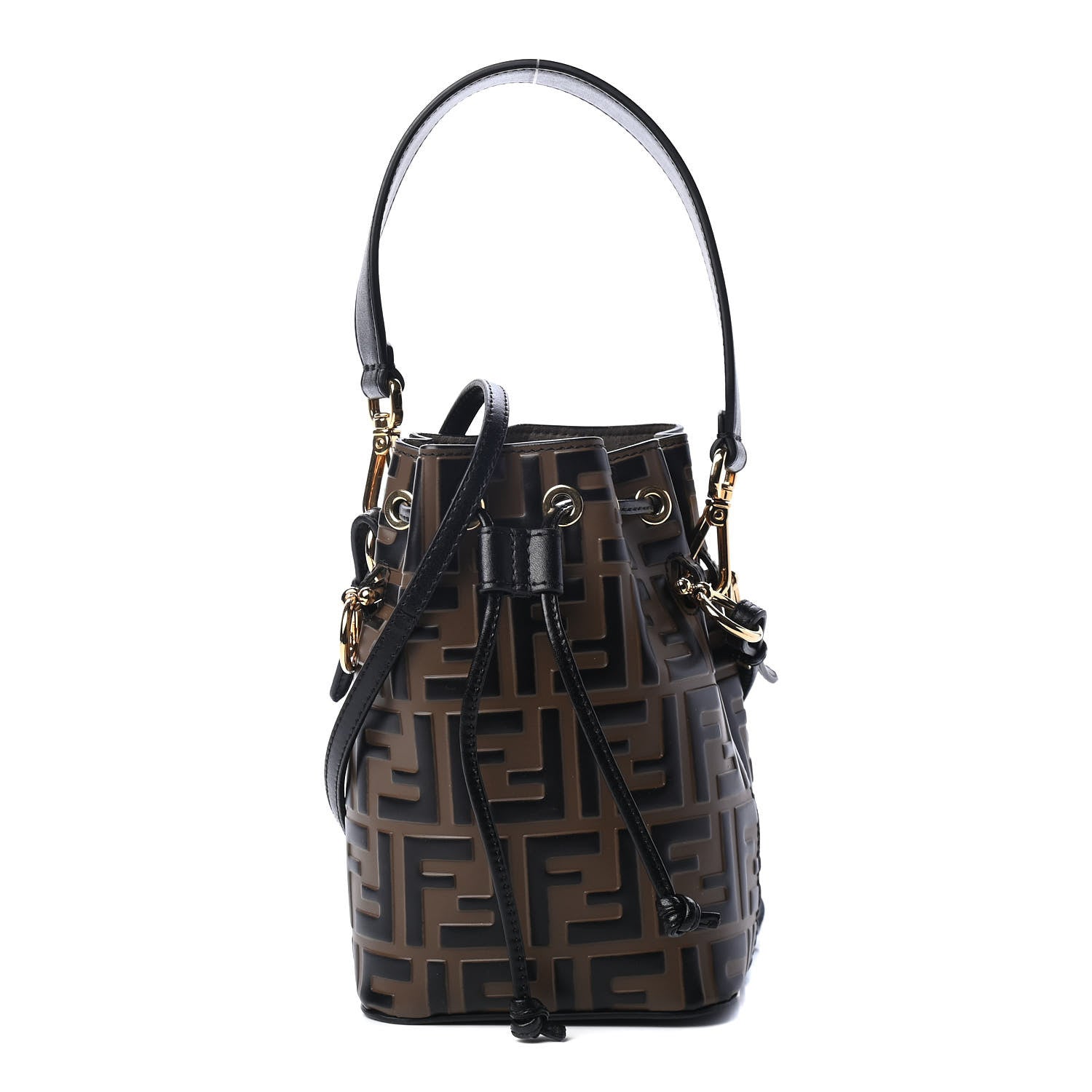 Fendi Vitello Liberty F is Fendi Bi-Color FF 1974 Embossed Mini Mon Tresor Bucket Bag Maya Black 1 of 4