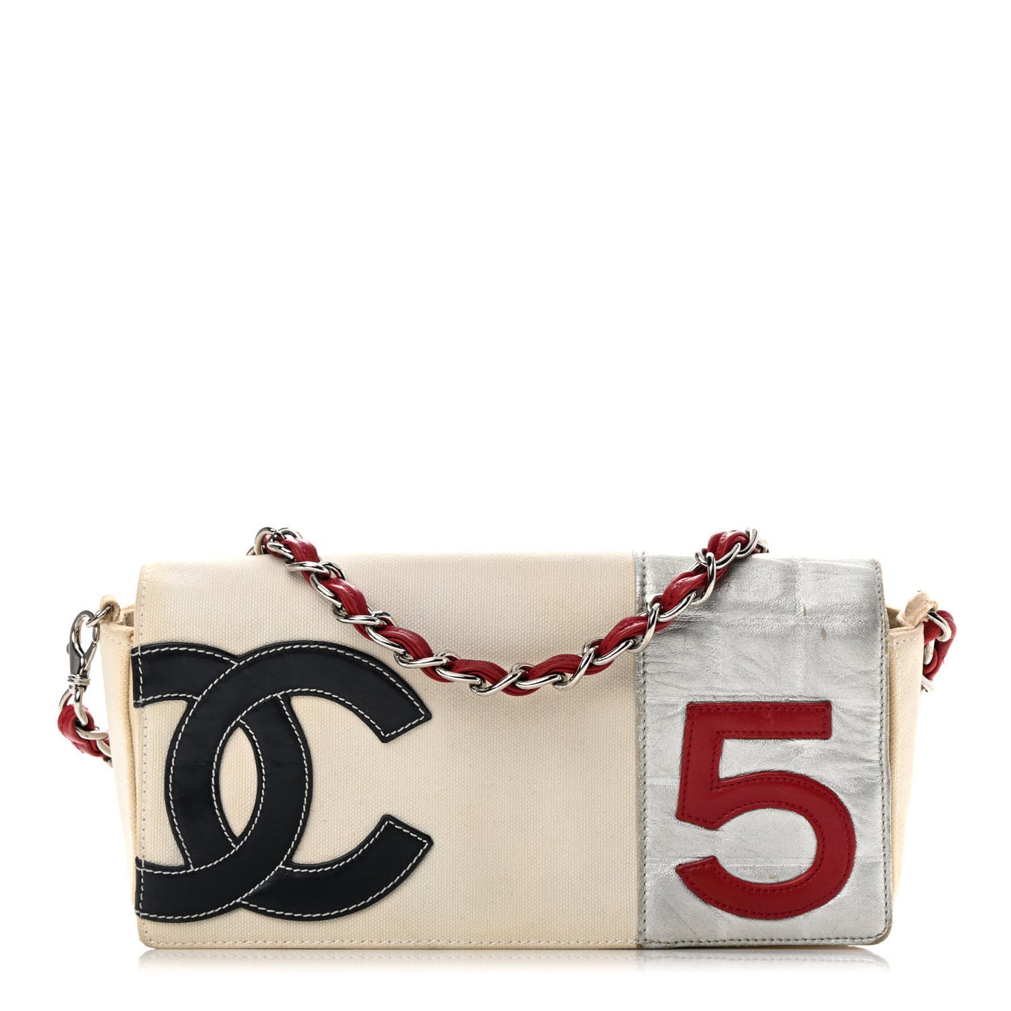 Canvas Metallic Lambskin Chocolate Bar N°5 Bag White