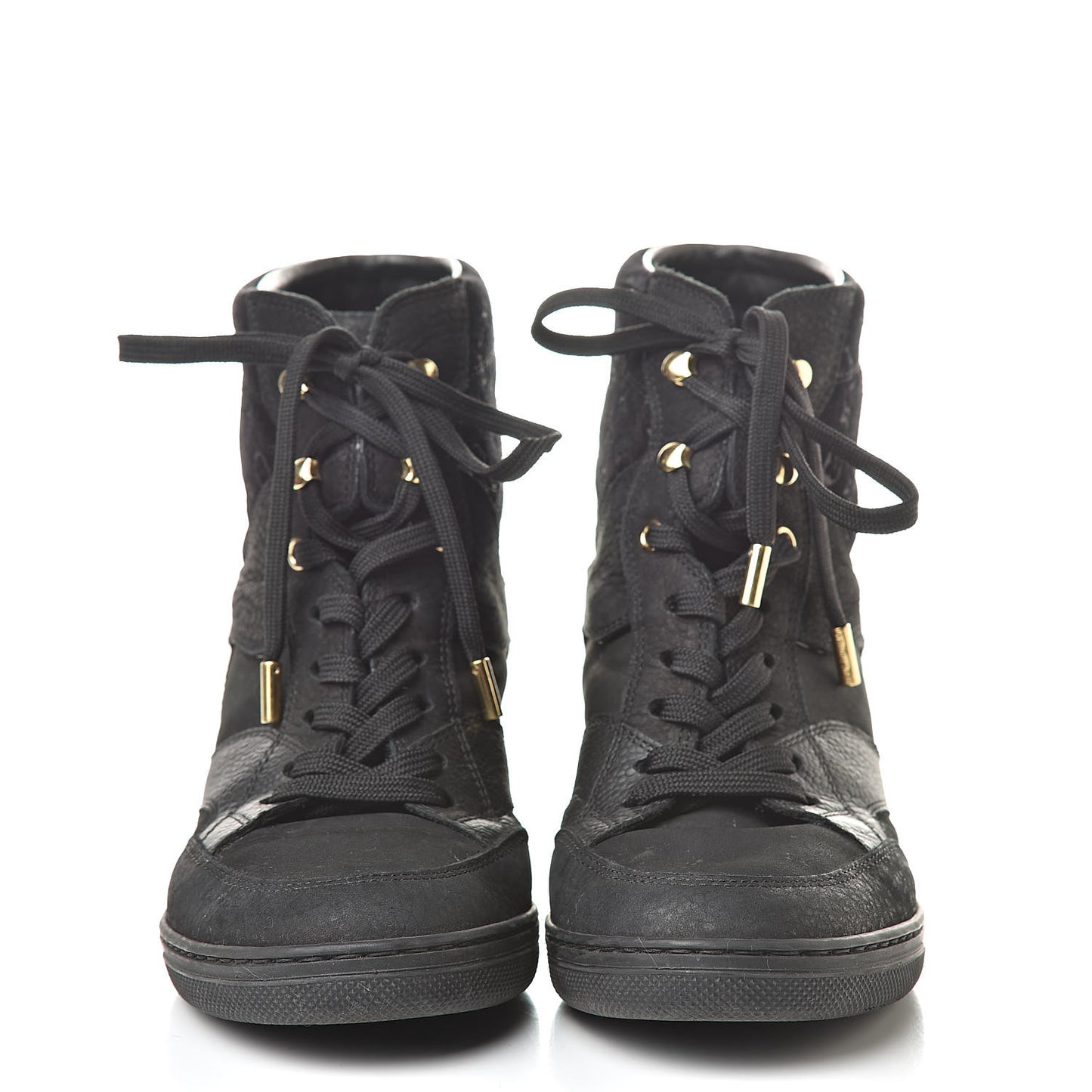Calfskin Suede Monogram Cliff Top Wedge Sneakers 37 Black
