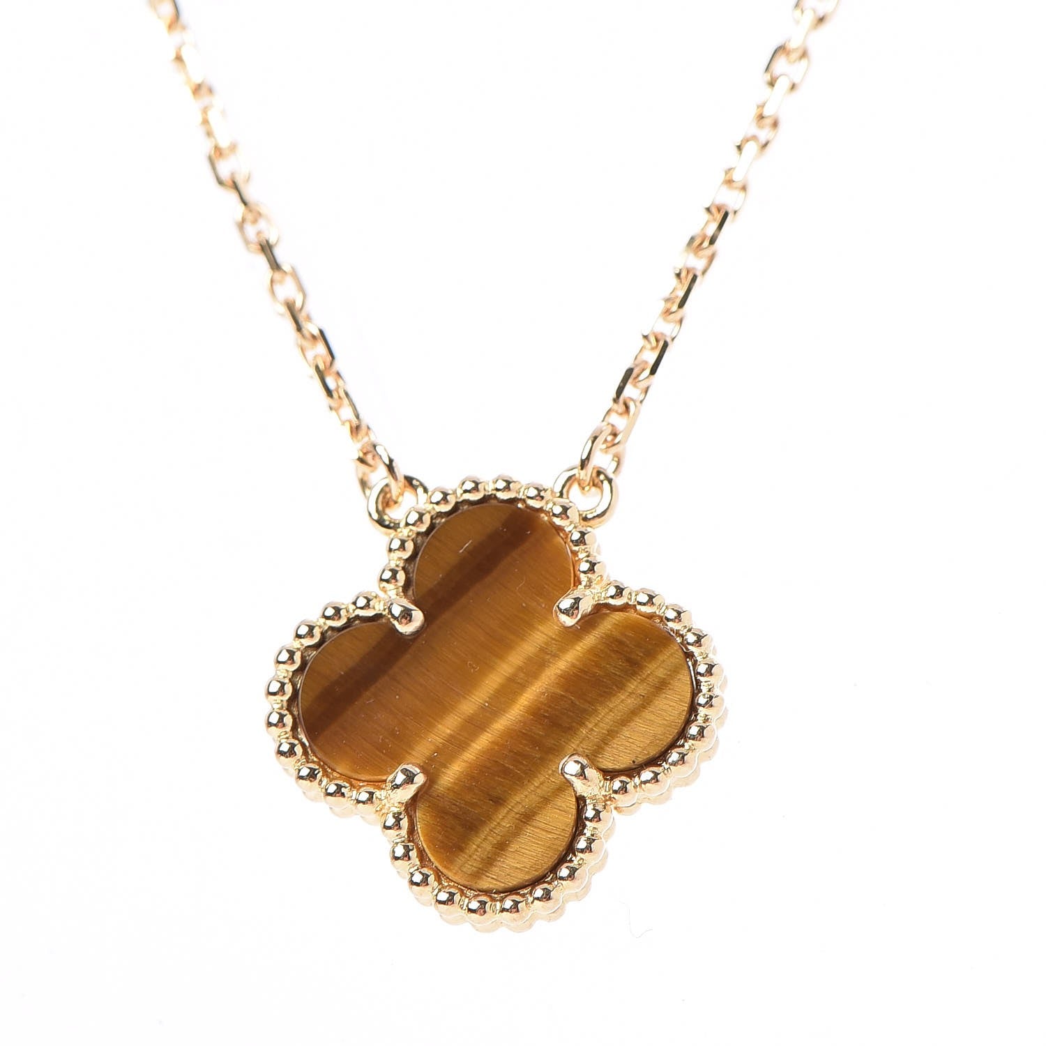 Van Cleef & Arpels 18K Yellow Gold Tiger Eye Vintage Alhambra Pendant Necklace 6 of 7