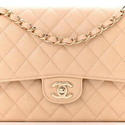 Chanel Iridescent Caviar Quilted Medium Double Flap Beige 8 of 11