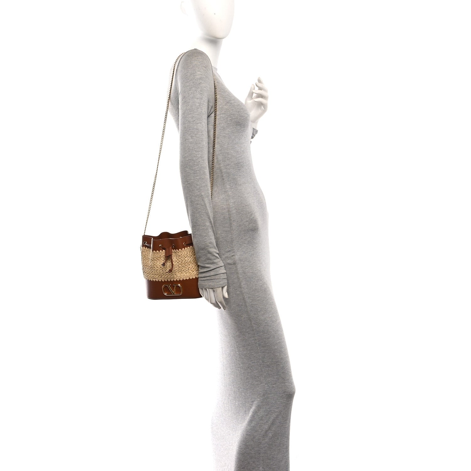 Valentino Garavani Raffia Crochet Nappa Mini Vlogo Bucket Bag Natural Brown 2 of 10