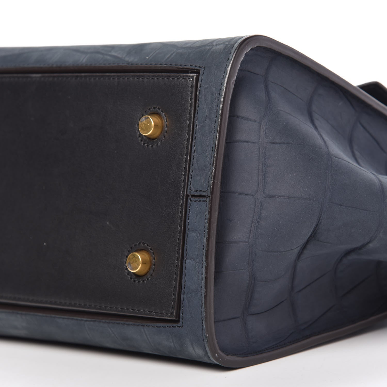 Celine Smooth Calfskin Nubuck Crocodile Embossed Mini Tie Knot Tote Navy 7 of 12