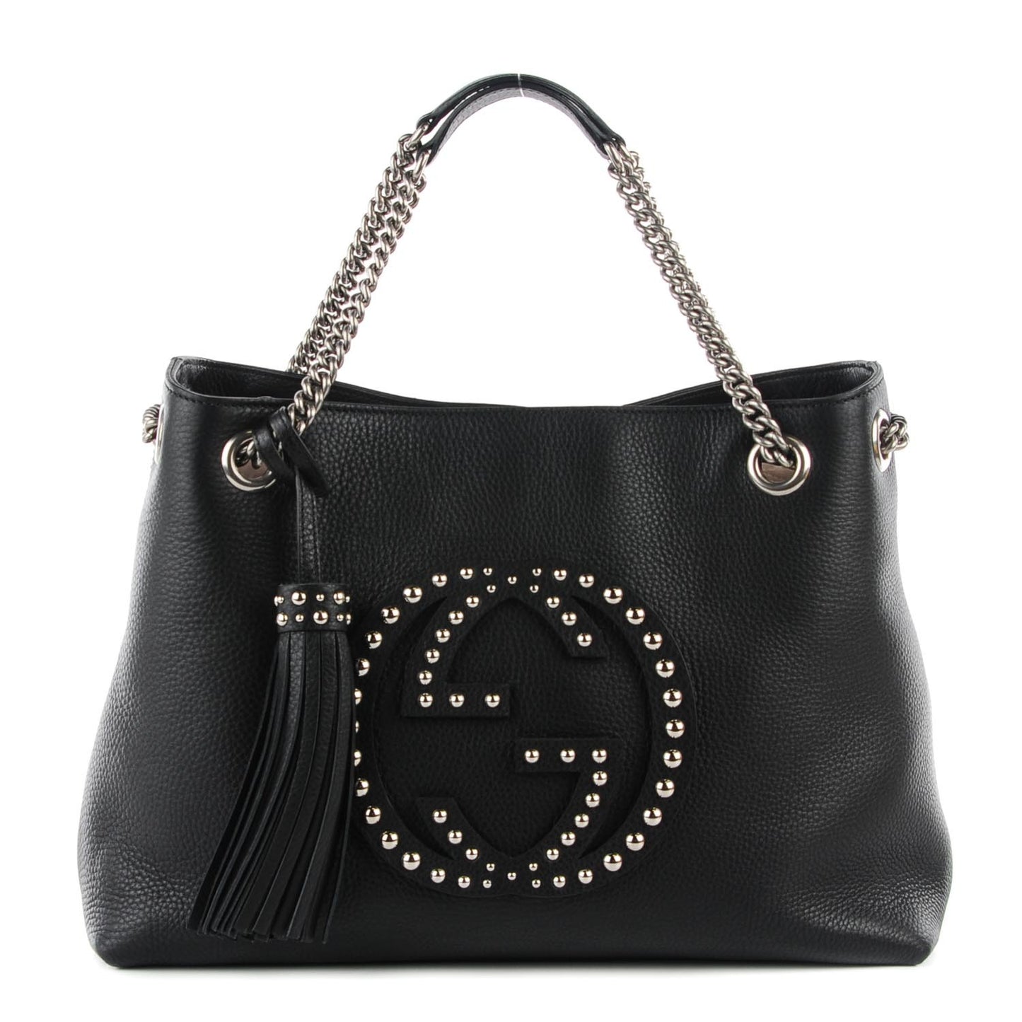 Pebbled Calfskin Studded Medium Soho Chain Shoulder Bag Black