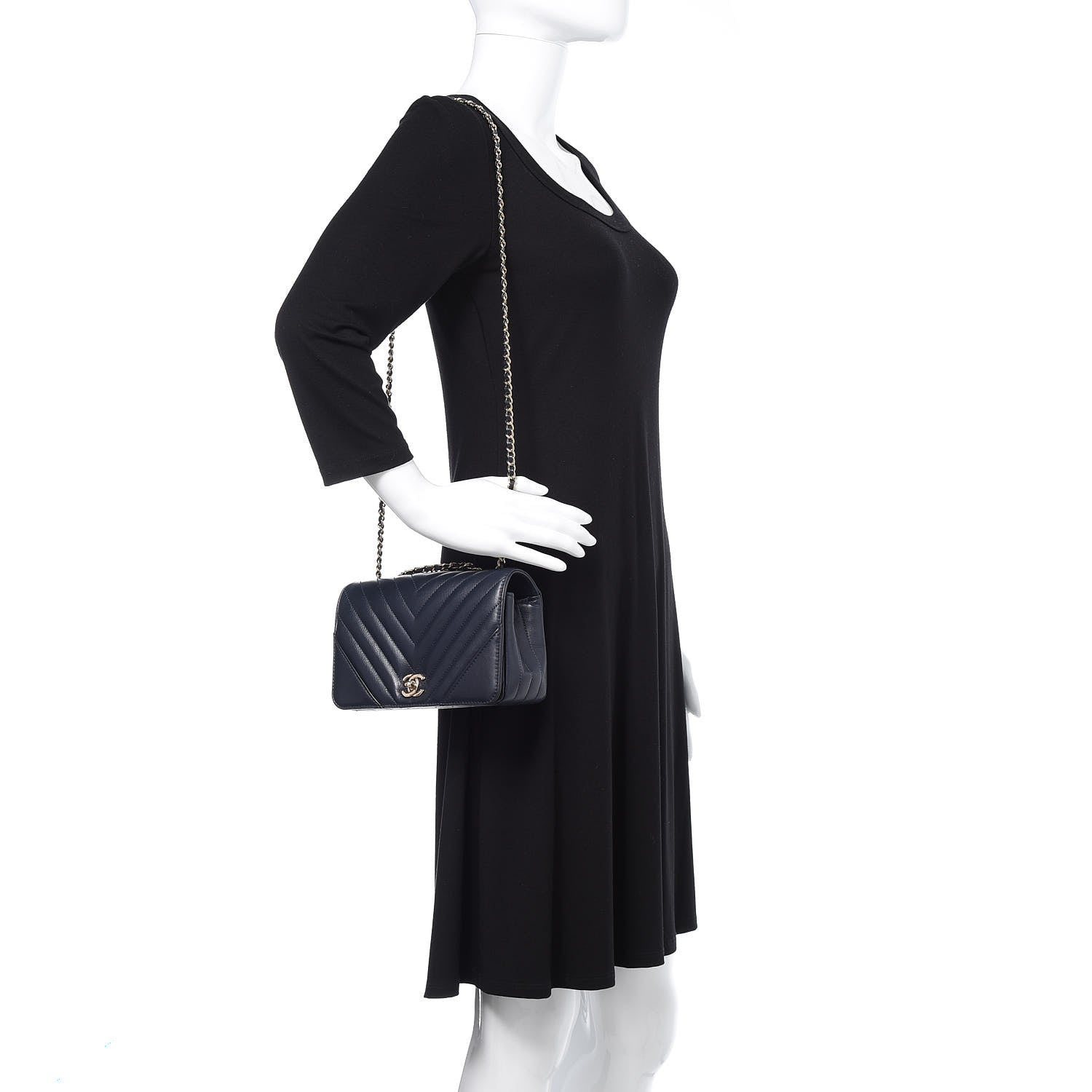 Chanel Calfskin Chevron Quilted Mini Statement Flap Navy Blue 2 of 10