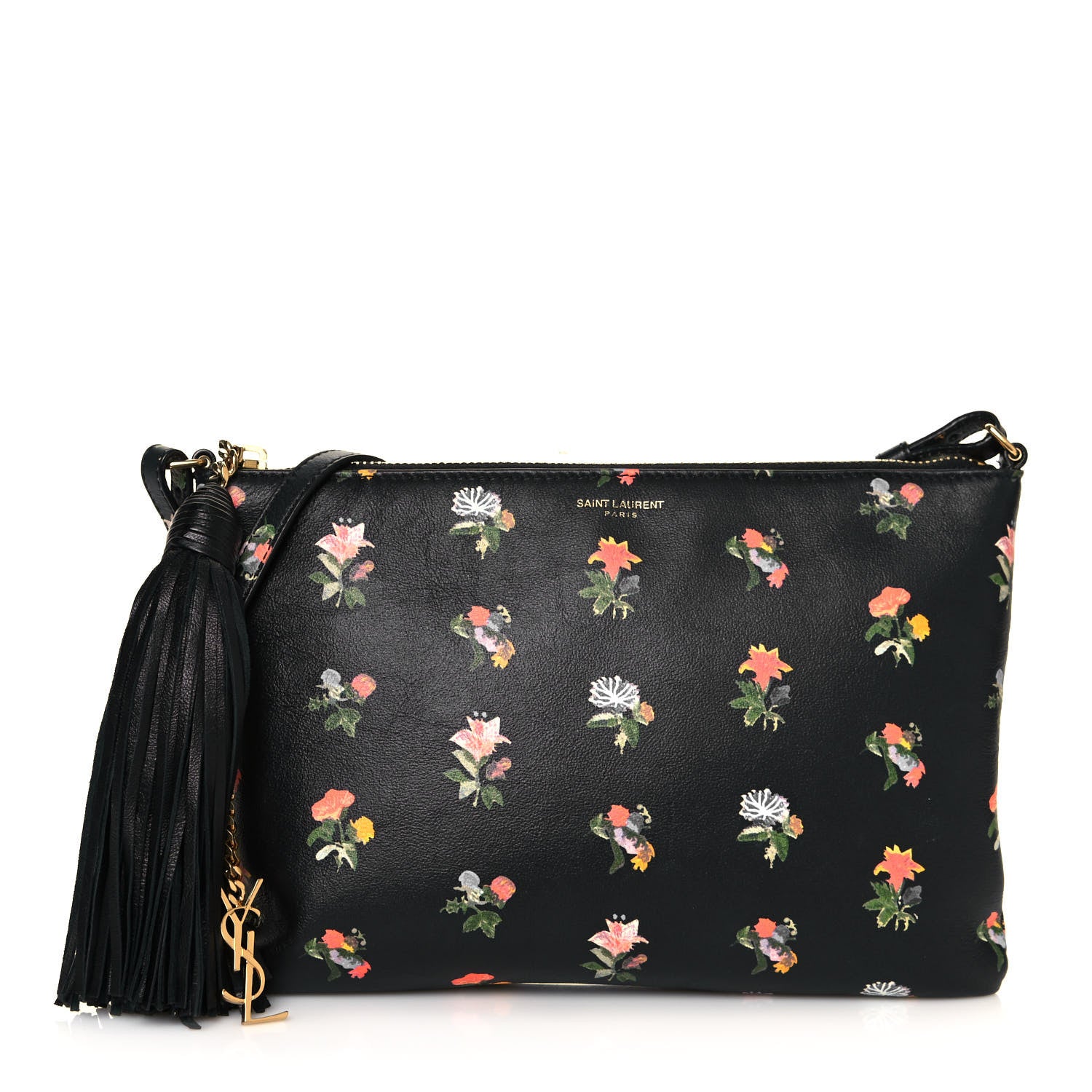 Saint Laurent Calfskin Flower Printed Small Monogram Crossbody Bag Black Multicolor 1 of 14