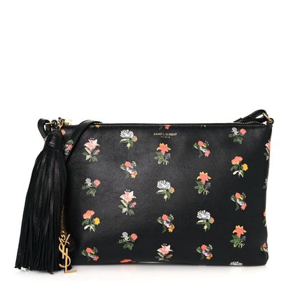 Saint Laurent Calfskin Flower Printed Small Monogram Crossbody Bag Black Multicolor 1 of 14