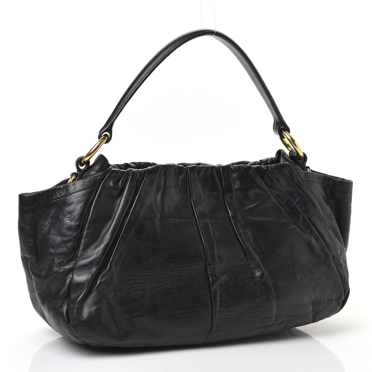 Prada Soft Calf Pleated Hobo Black 2 of 8
