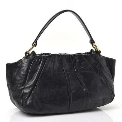 Prada Soft Calf Pleated Hobo Black 2 of 8