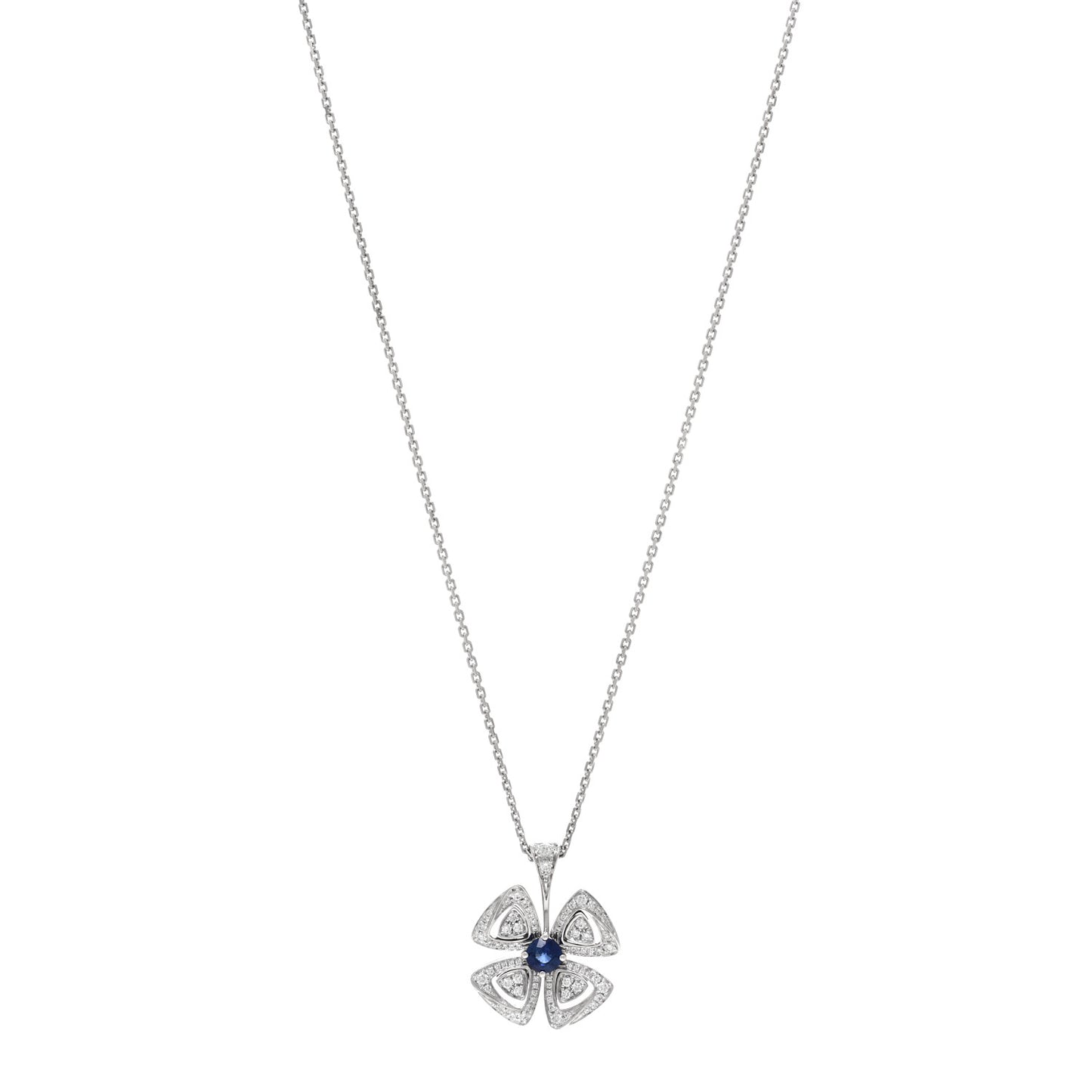 18K White Gold Diamond Blue Sapphire Fiorever Pendant Necklace