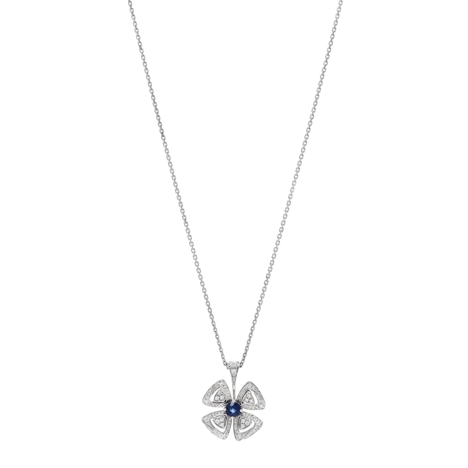 Bulgari 18K White Gold Diamond Blue Sapphire Fiorever Pendant Necklace 1 of 6