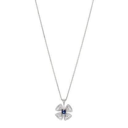 Bulgari 18K White Gold Diamond Blue Sapphire Fiorever Pendant Necklace 1 of 6