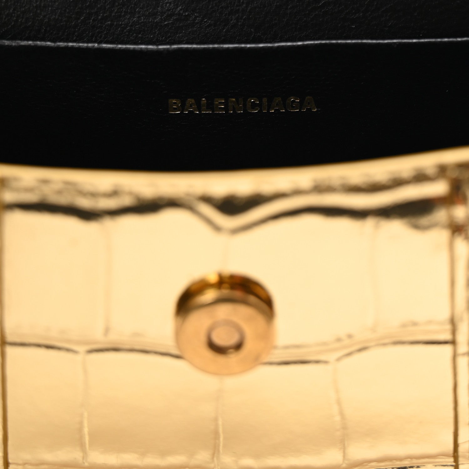Balenciaga Metallic Calfskin Crocodile Embossed Hourglass Top Handle Bag Mini Gold 6 of 14