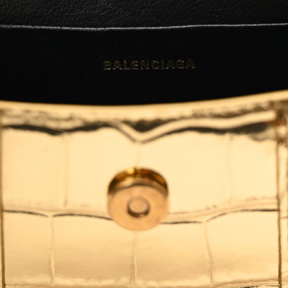 Balenciaga Metallic Calfskin Crocodile Embossed Hourglass Top Handle Bag Mini Gold 6 of 14