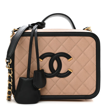 Chanel Caviar Quilted Medium CC Filigree Vanity Case Beige Black 1 of 10