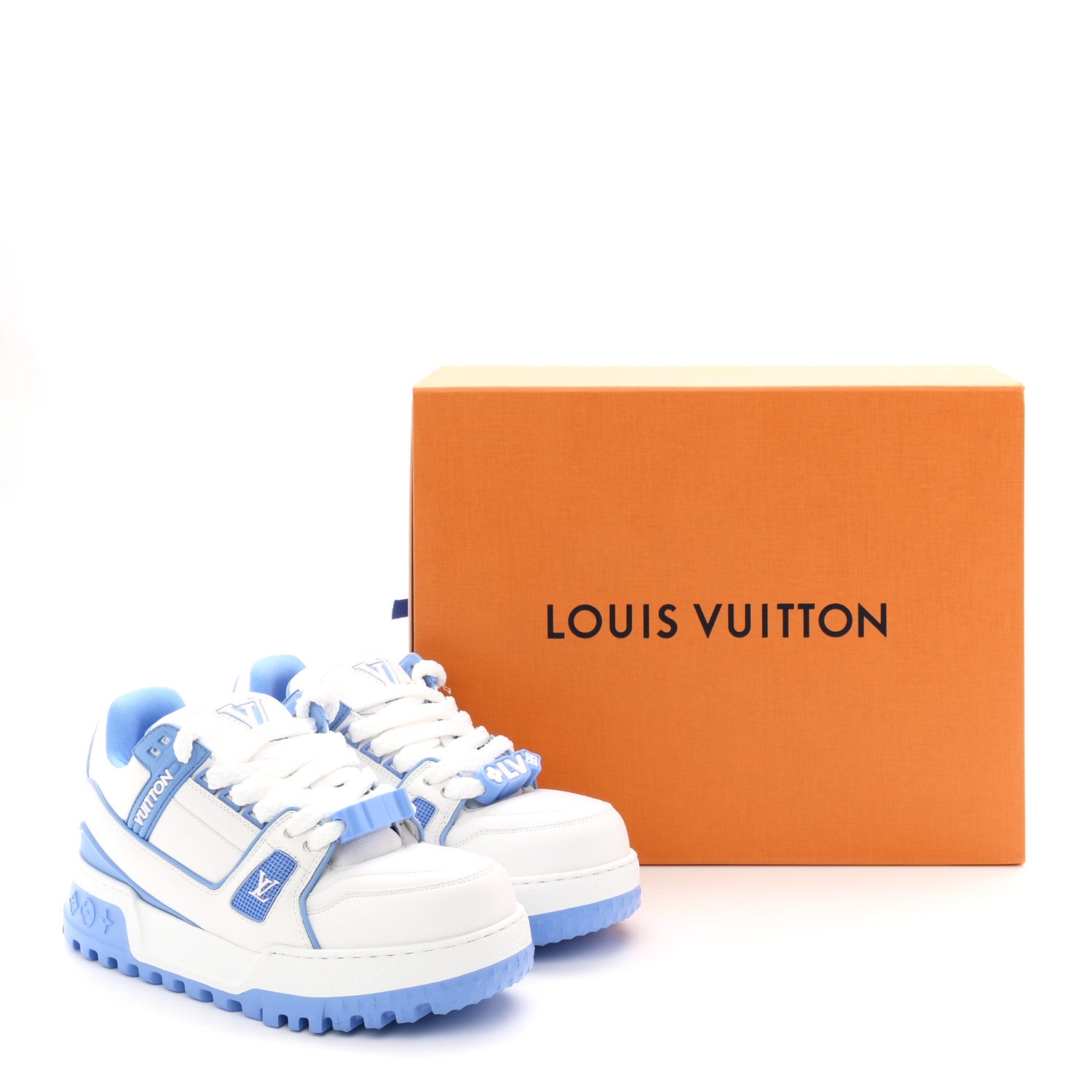 Louis Vuitton Calfskin Womens LV Trainer Maxi Sneakers 38 Bleu Ciel 12 of 12