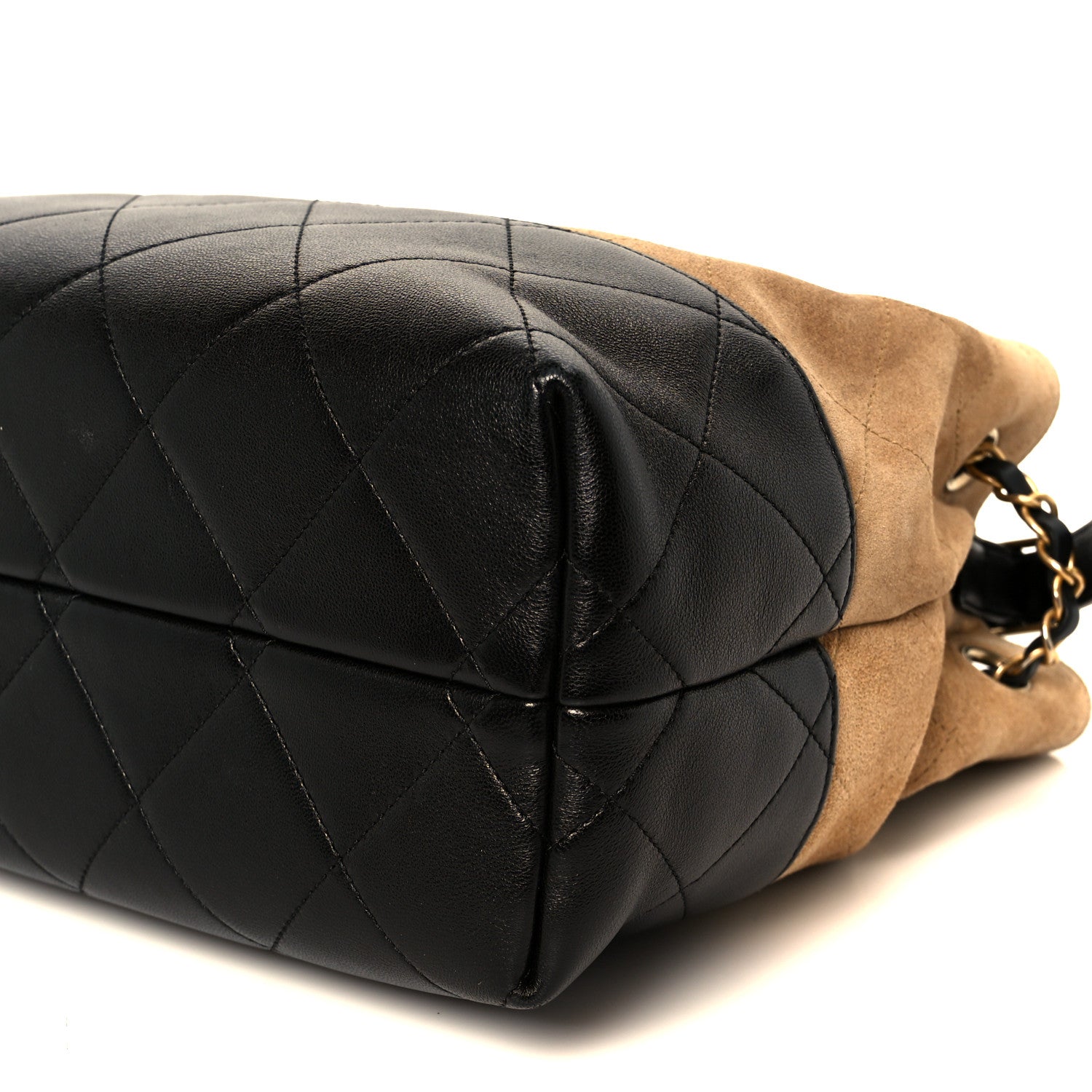 Chanel Suede Calfskin Shiny Lambskin Quilted Small Coco Base Shopping Bag Beige Black 10 of 11