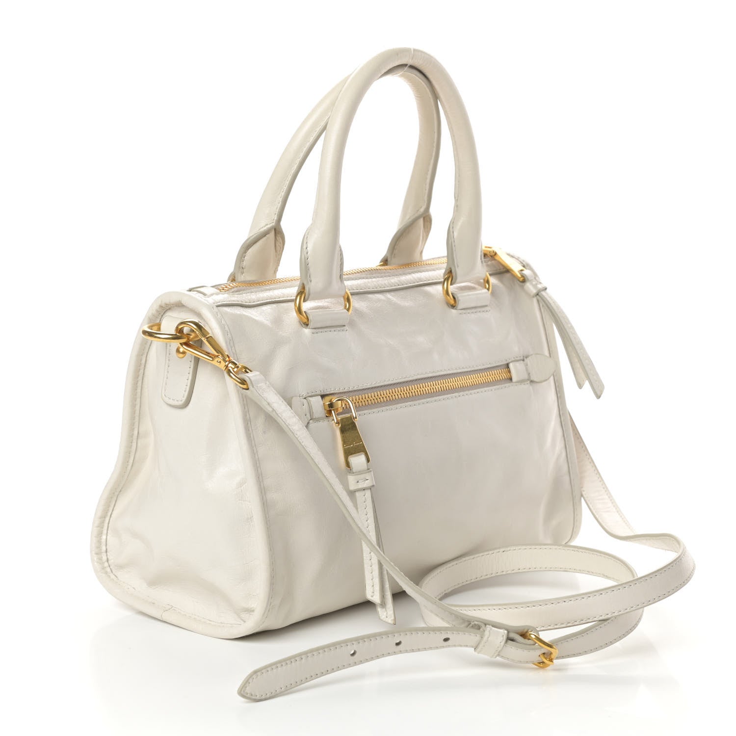 Miu Miu Vitello Shine Zip Tote Talco 3 of 11