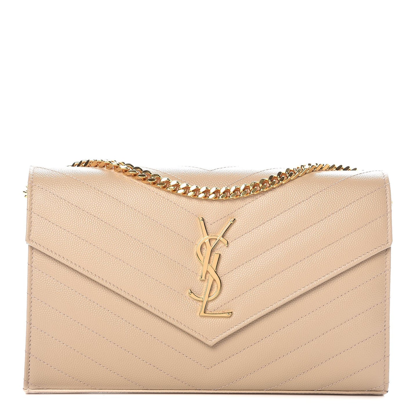 Grain De Poudre Matelasse Chevron Monogram Chain Wallet Deep Beige