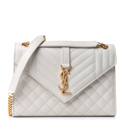 Saint Laurent Grain De Poudre Textured Mixed Matelasse Medium Triquilt Monogram Satchel Crema Soft 1 of 12