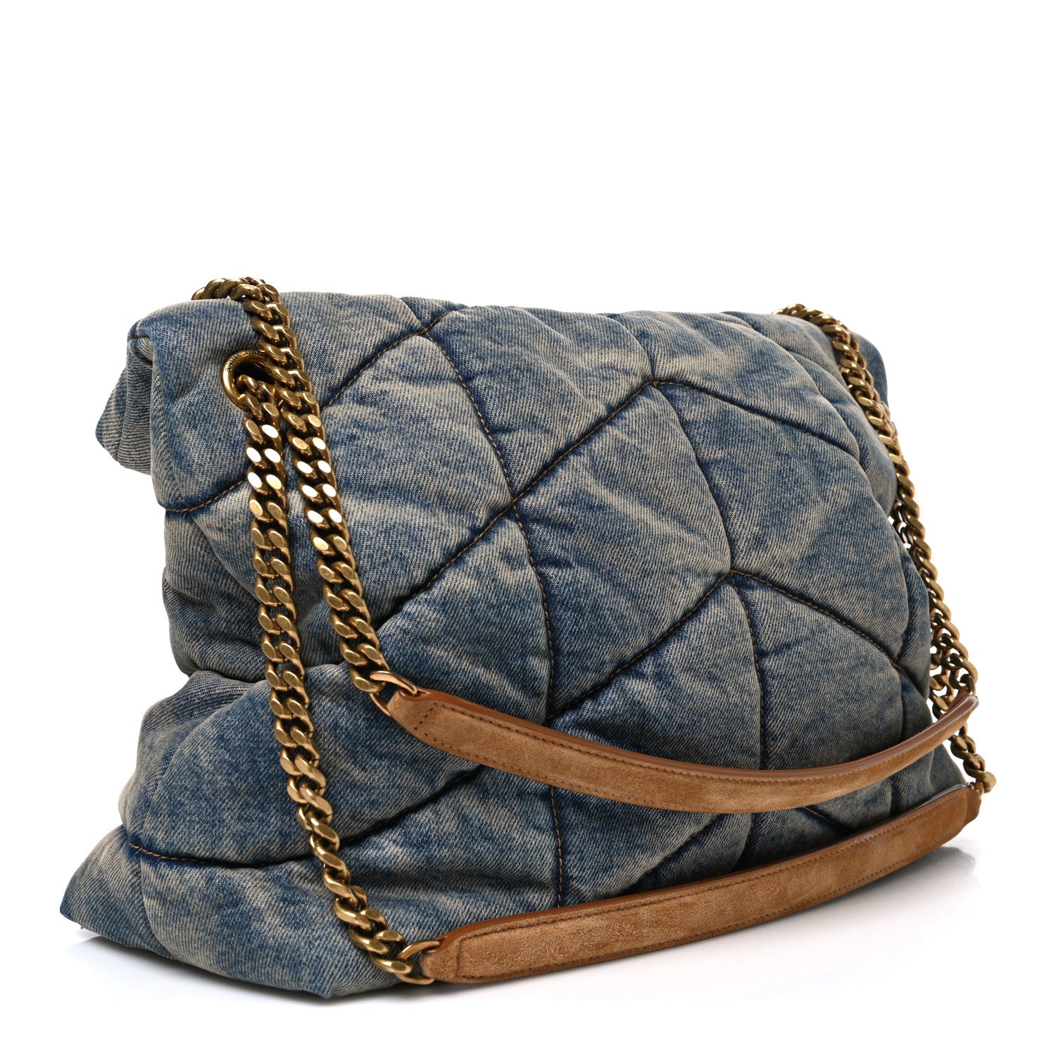 Saint Laurent Denim Quilted Medium Loulou Puffer Monogram Chain Satchel Blue Cinnamon 3 of 10