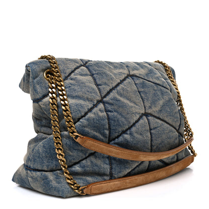 Saint Laurent Denim Quilted Medium Loulou Puffer Monogram Chain Satchel Blue Cinnamon 3 of 10