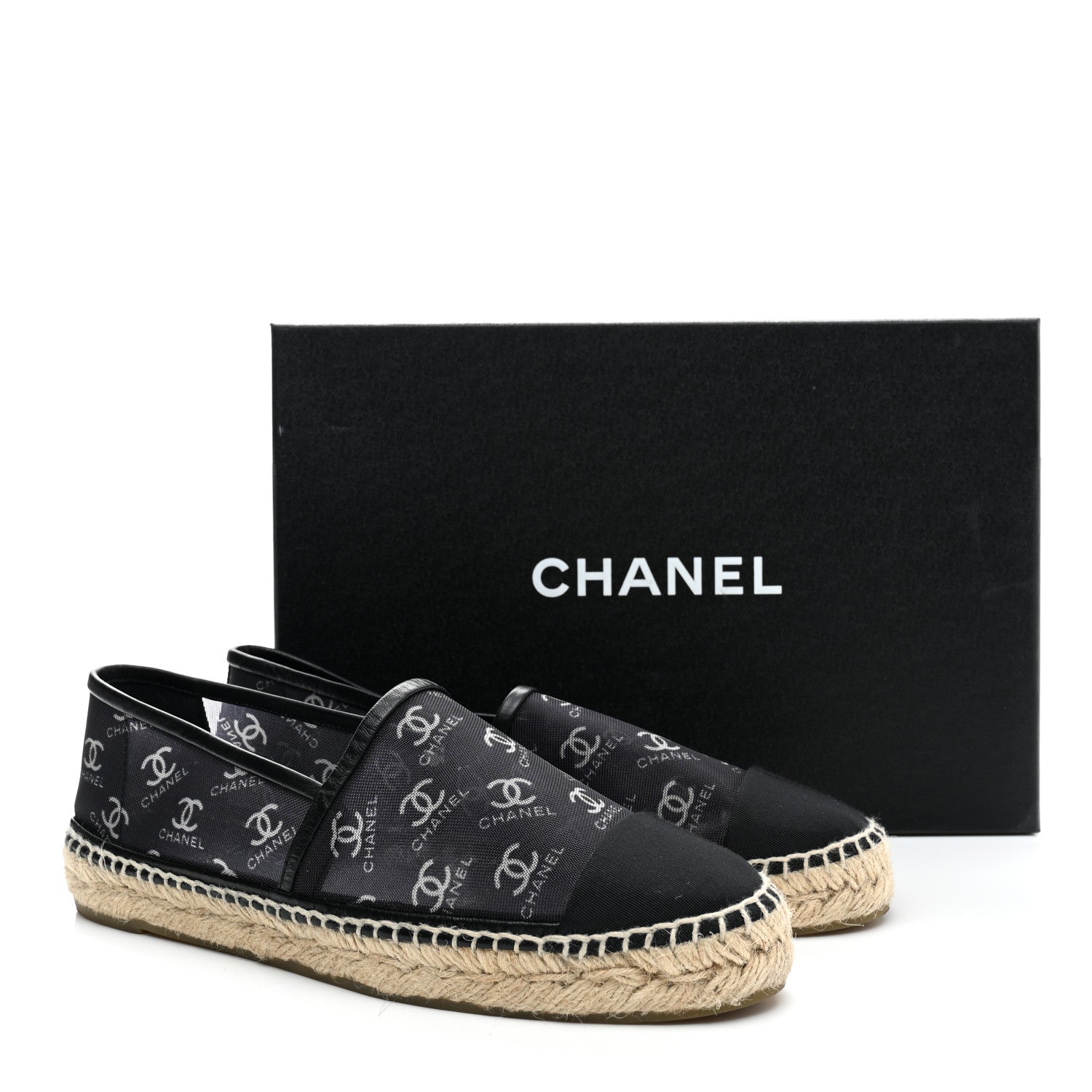 Chanel Mesh Grosgrain CC Espadrilles 38 Black White 14 of 14