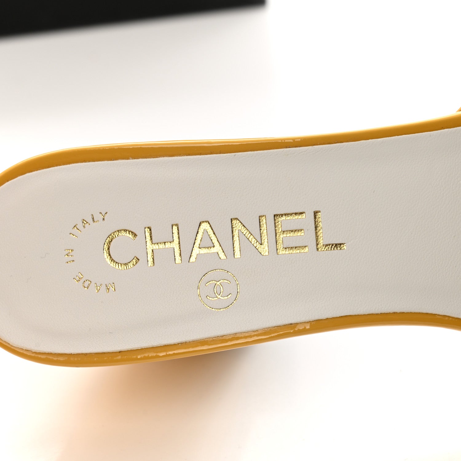 Chanel Patent CC Ankle Strap Sandals 37.5 Yellow 7 of 11
