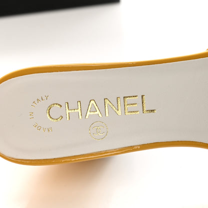 Chanel Patent CC Ankle Strap Sandals 37.5 Yellow 7 of 11
