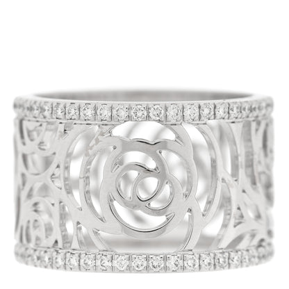 Chanel 18K White Gold Diamond Camellia Ajoure Band Ring 50 5.5 3 of 5