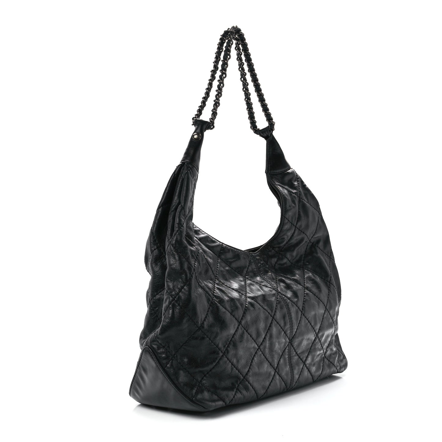 Aged Calfskin Quilted Coco Supple Hobo Black