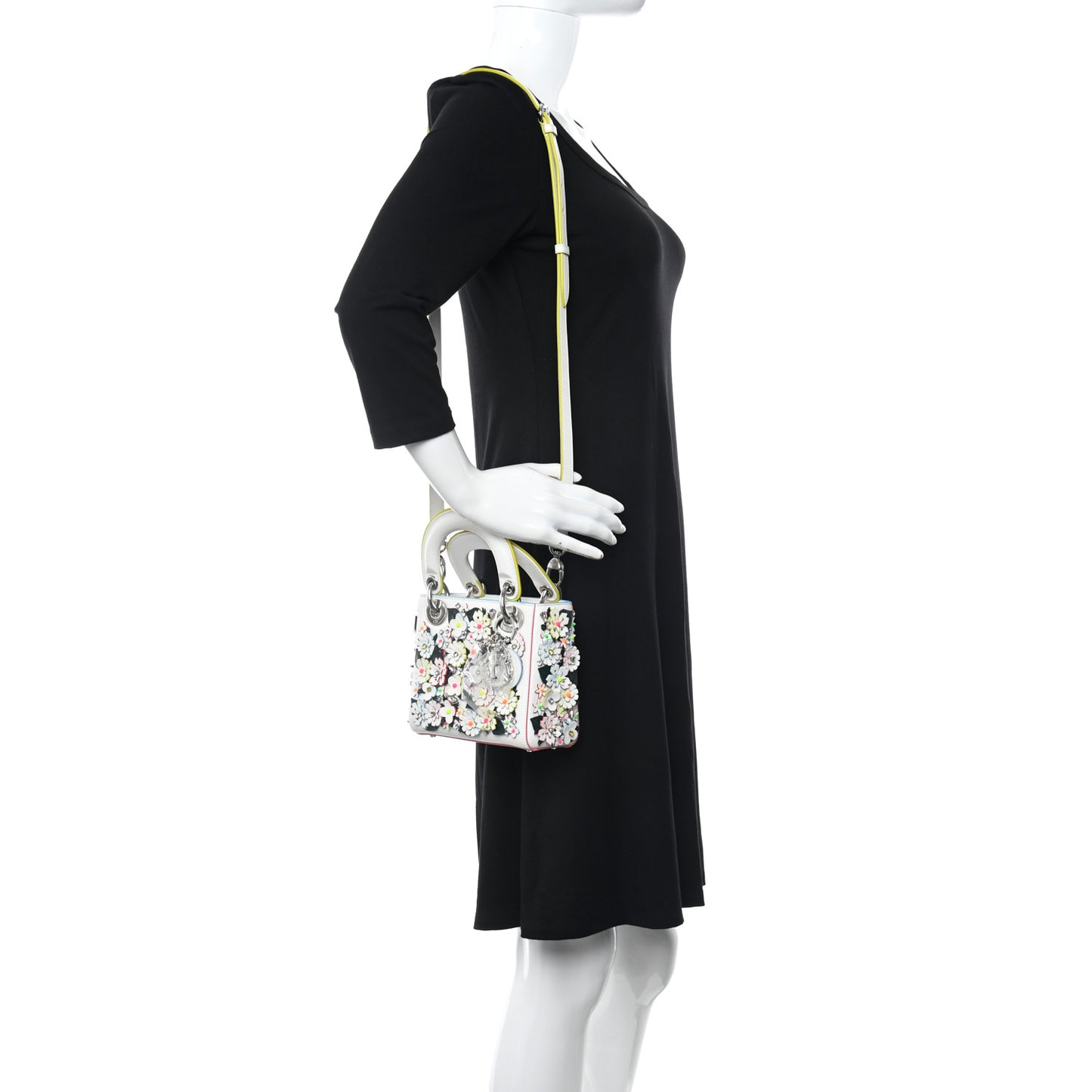 Calfskin Beaded Floral Embroidered Mini Lady Dior White Multicolor