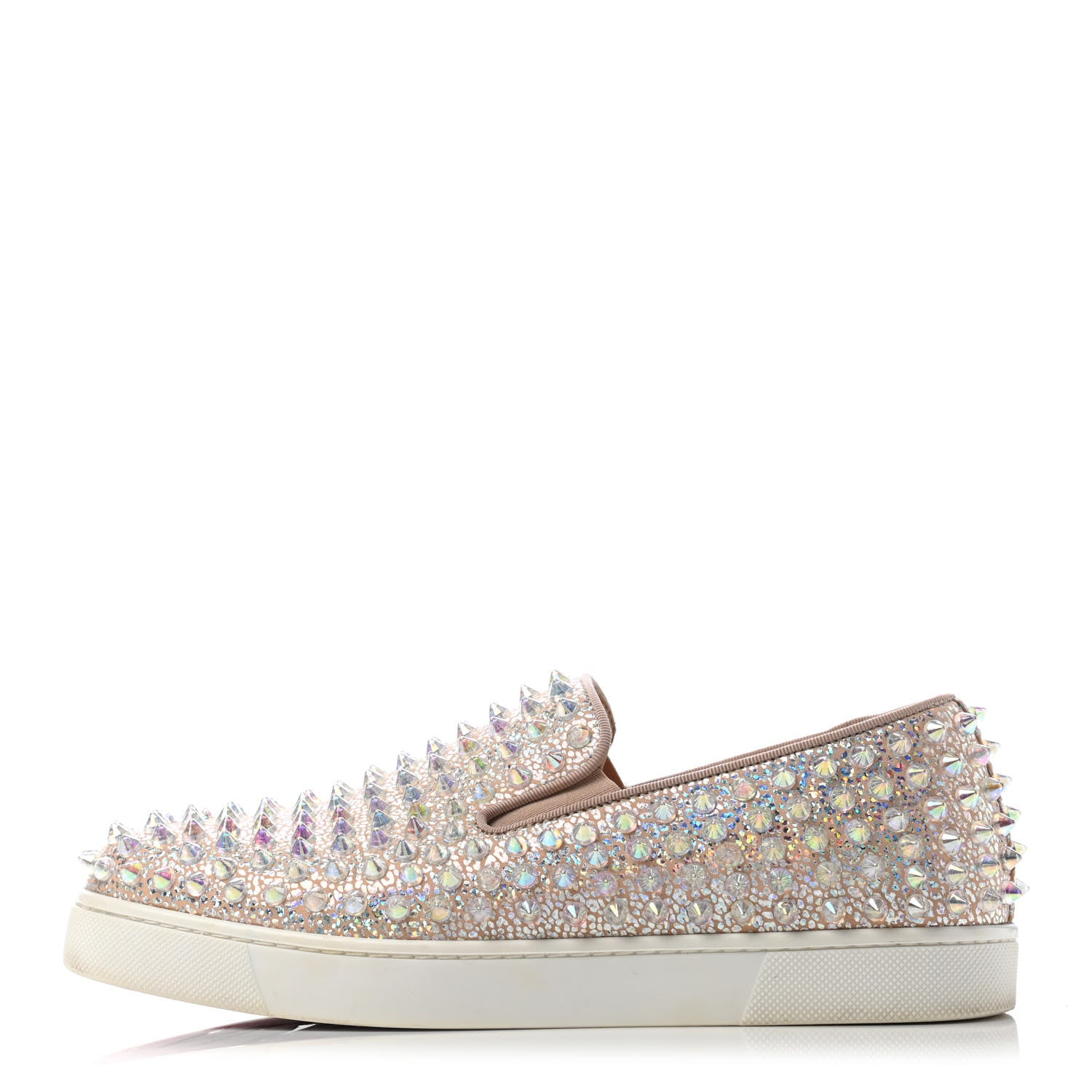 Christian Louboutin Glitter Spikes Womens Roller Boat Flat 37.5 Silver 1 of 5