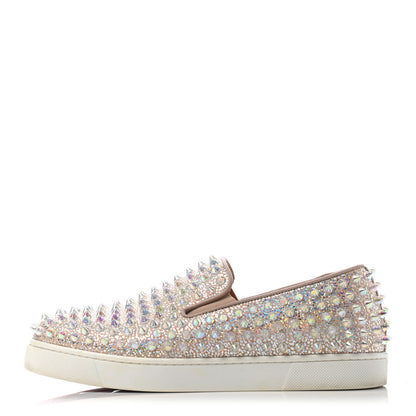 Christian Louboutin Glitter Spikes Womens Roller Boat Flat 37.5 Silver 1 of 5