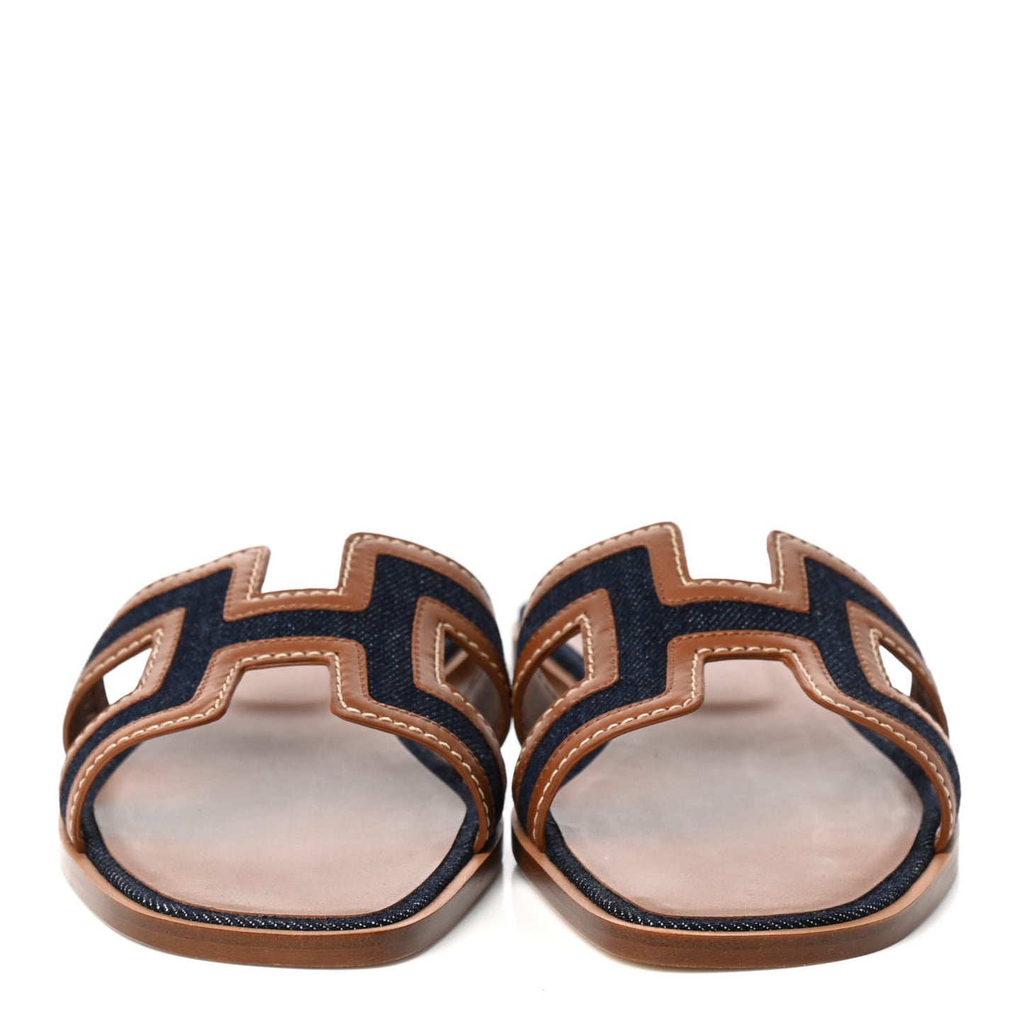 Calfskin Denim Oran Sandals 38.5 Bleu Brut Gold