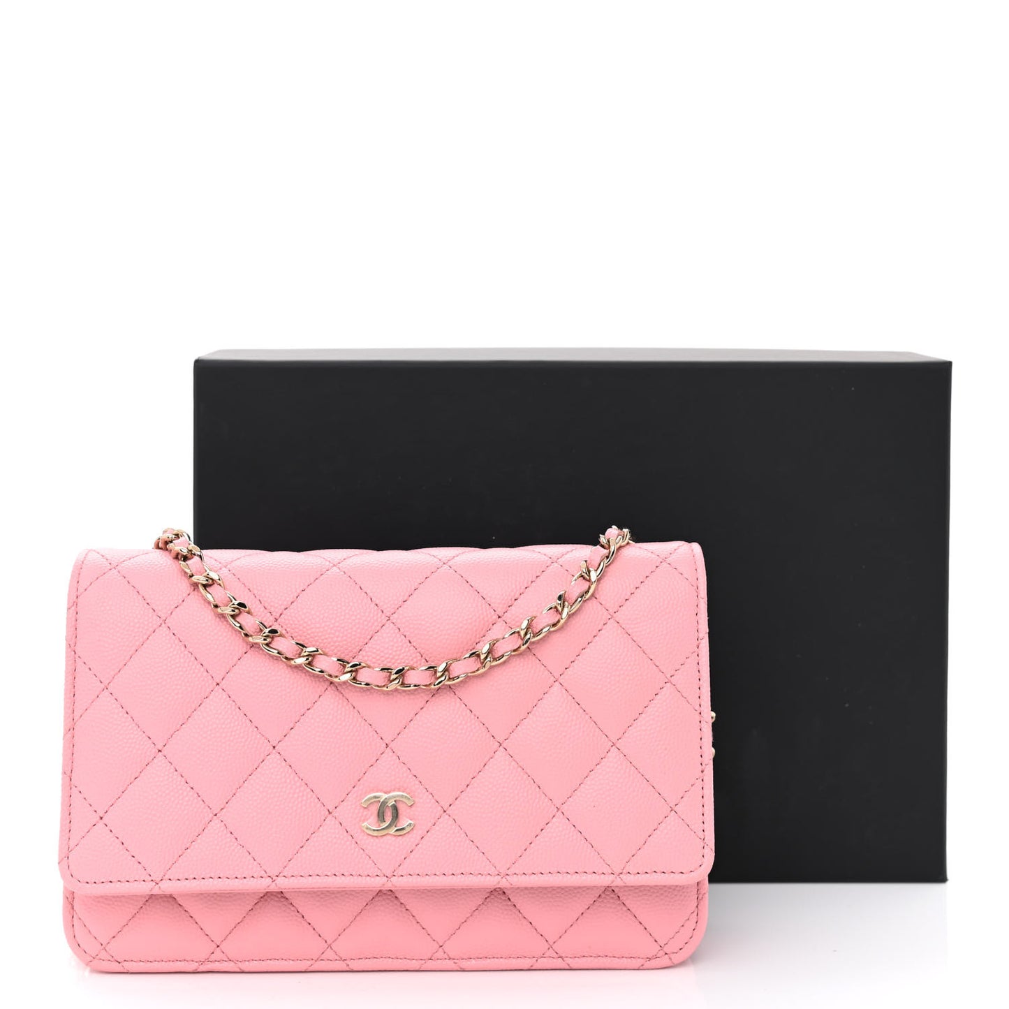 Caviar Quilted Wallet on Chain WOC Light Pink