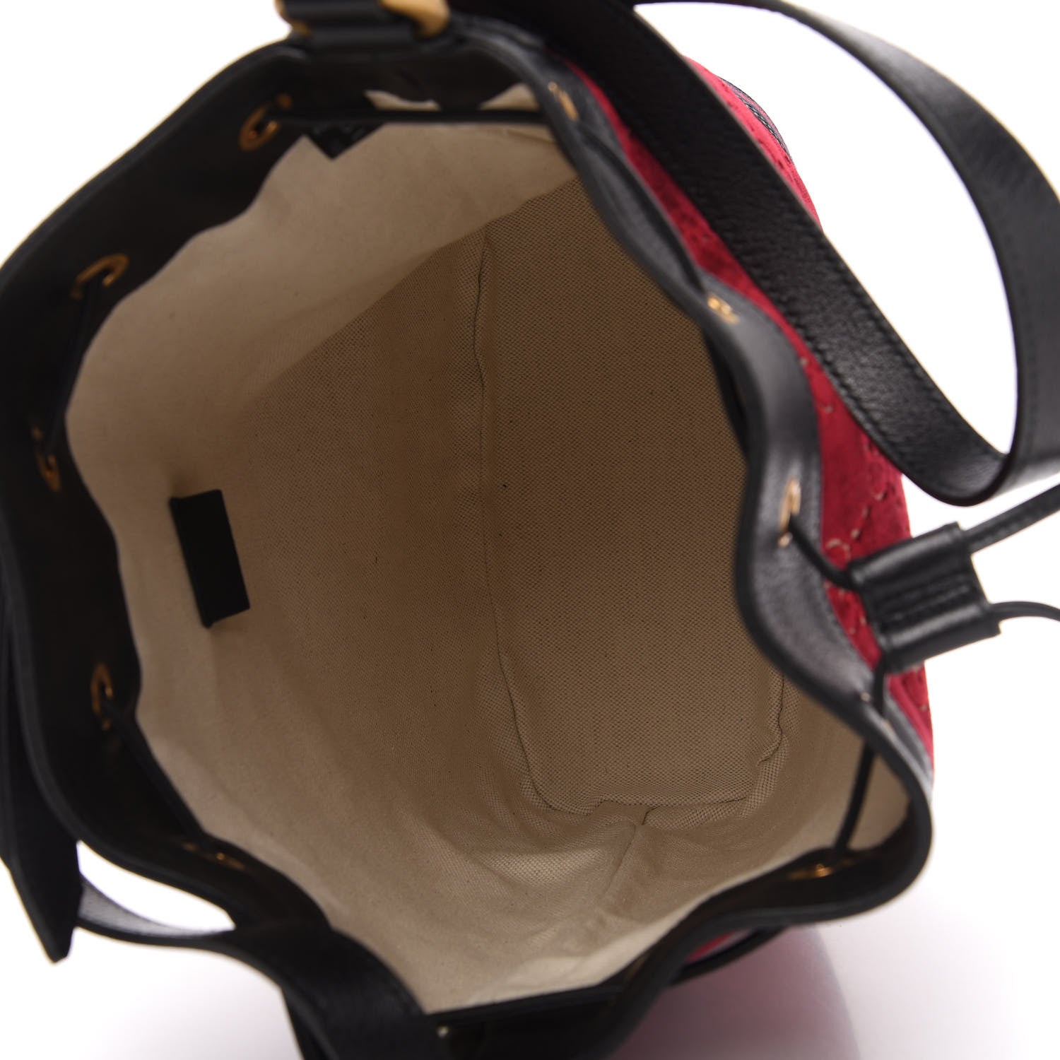 Gucci Velvet GG Monogram Textured Calfskin Web Bucket Bag Red Cipria Black 5 of 10